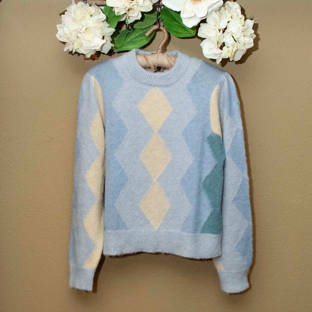 NWT J. Crew Diamond Checked Cropped Crewneck Sweater size M
